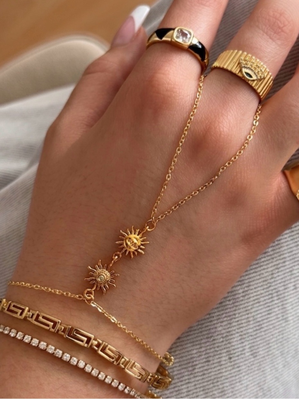 3/$40! Tarnish Free Stainless Steel Sun Hand Chain Adjustable Slave Bracelet